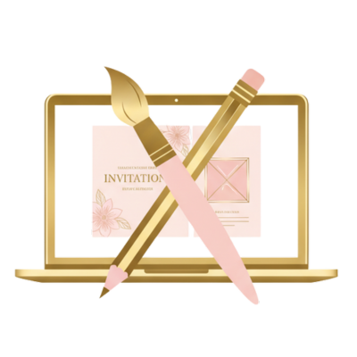 Ícono vectorial de diseño profesional con laptop y pincel, simbolizando el trabajo creativo del equipo de Invitacion.Social.